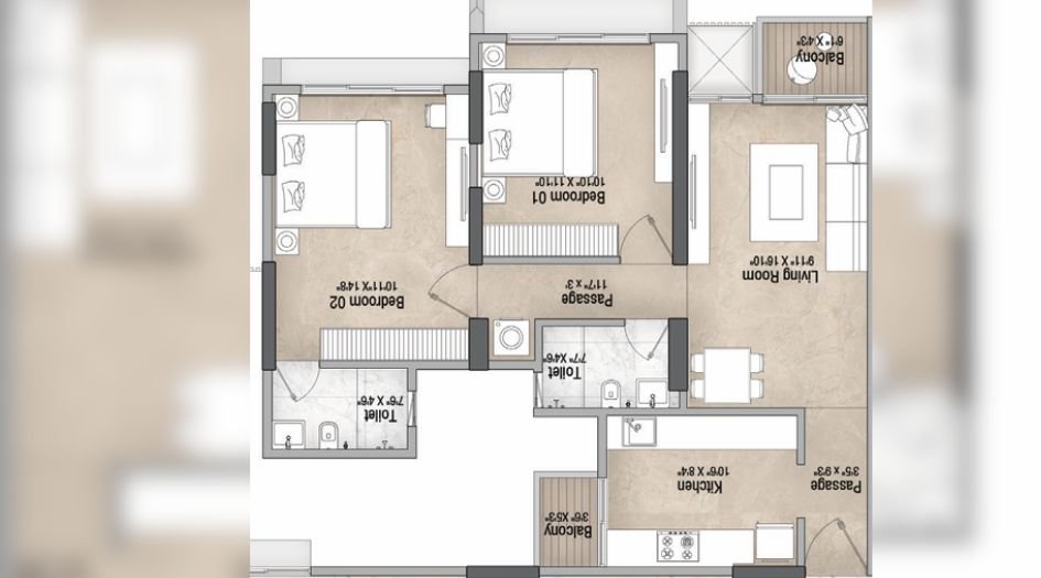 Vascon-Orchid-Floor-Plan-2 BHK-769 Sqft-A wing
